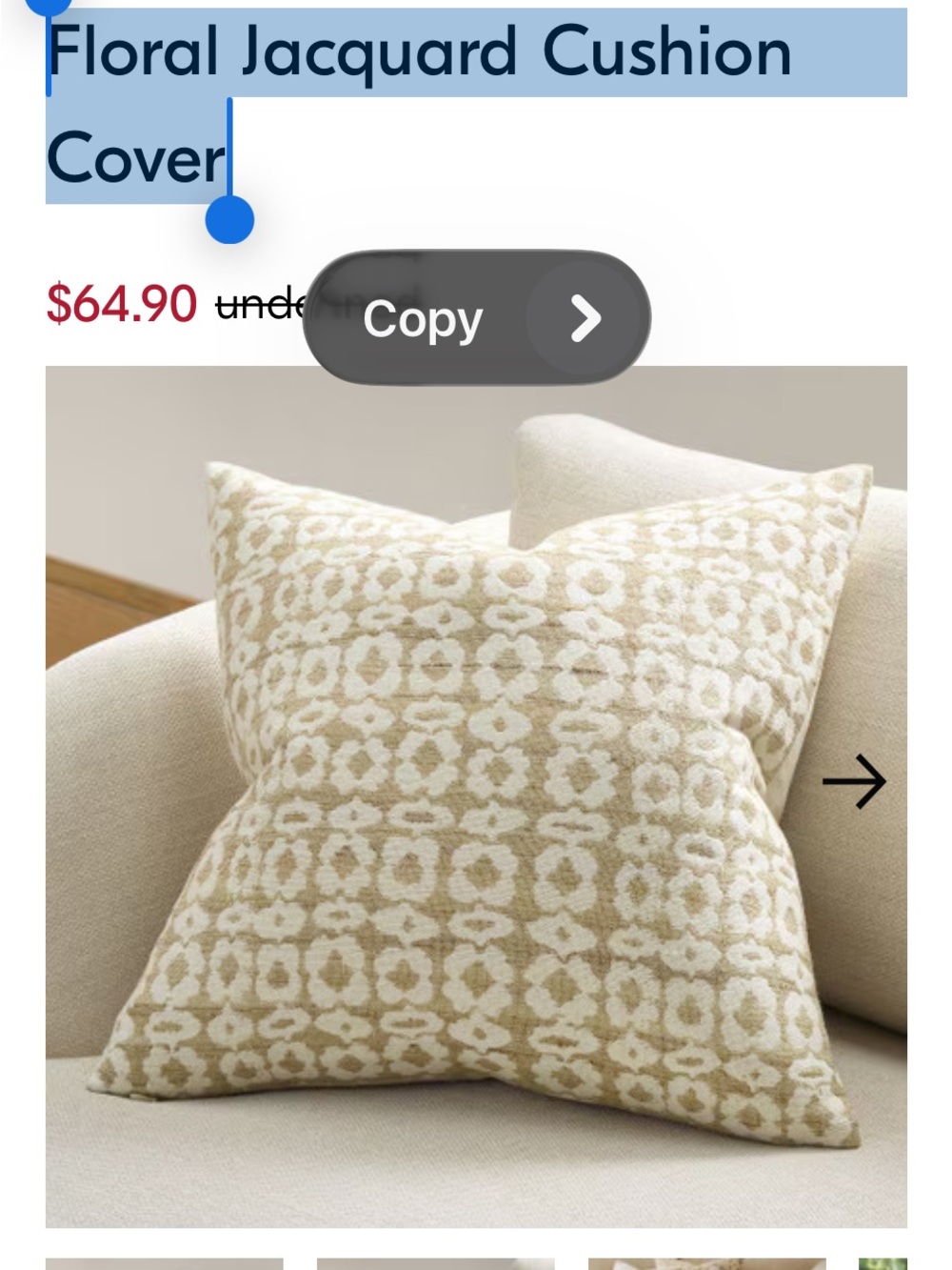 Floral Jacquard Cushion Cover - Cream and Tan Accent